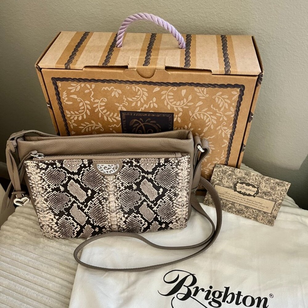 Brighton Pretty Tough Jagger Taupe Python Crossbody Organizer